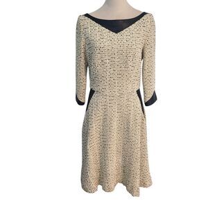 Lotus Grace Silk Shimmer Tweed A-Line Dress 8 Leather trim Dark Academia Luxury